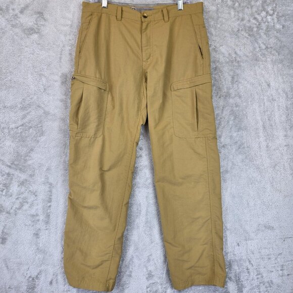 REI Cargo Pants Mens Size 34x32 Khaki Nylon Outdoor Hiking Pockets Zipper - Picture 1 of 13